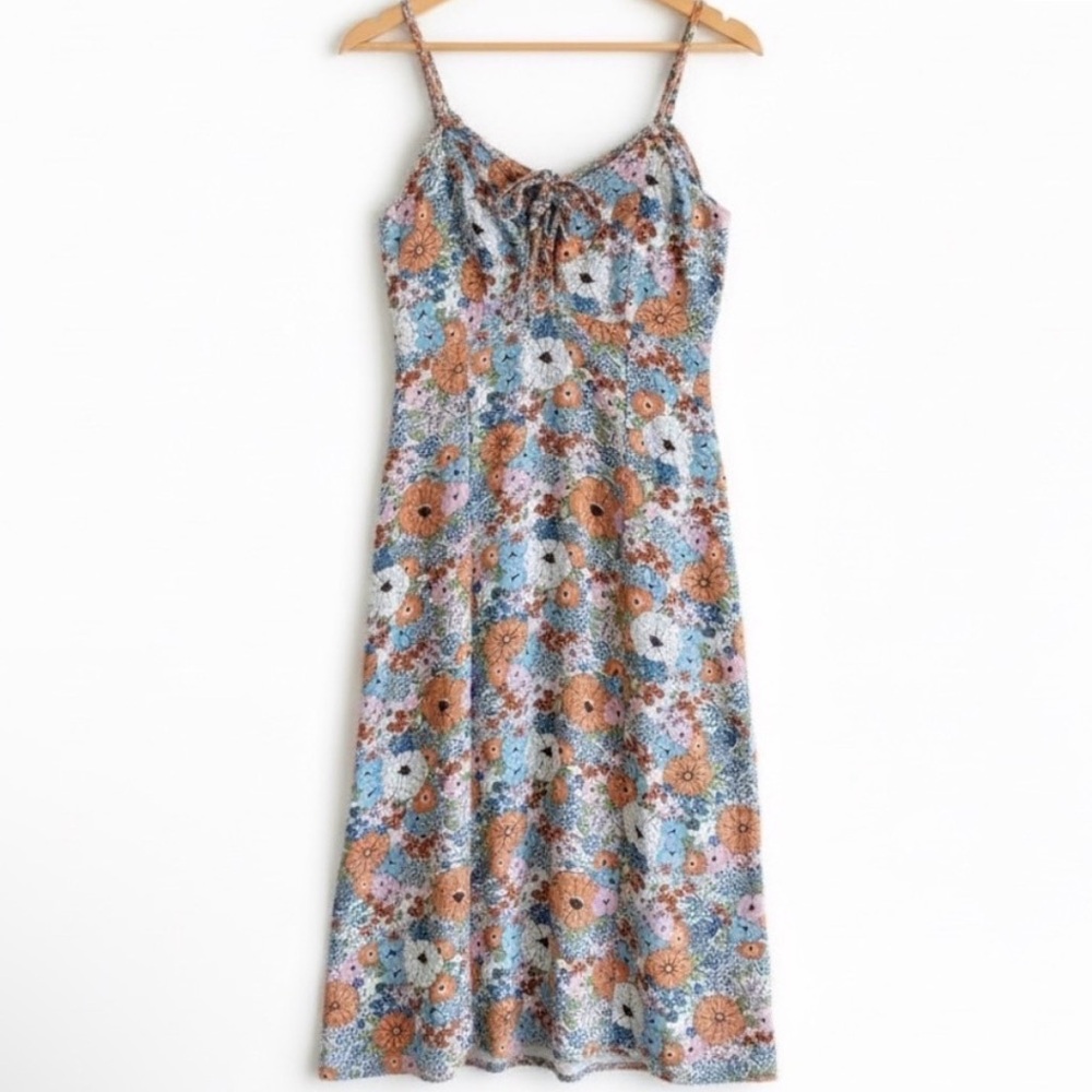 Joyana Floral Smocked Midi Boho Sundress Cottagecore Summer Resort Multicolor M